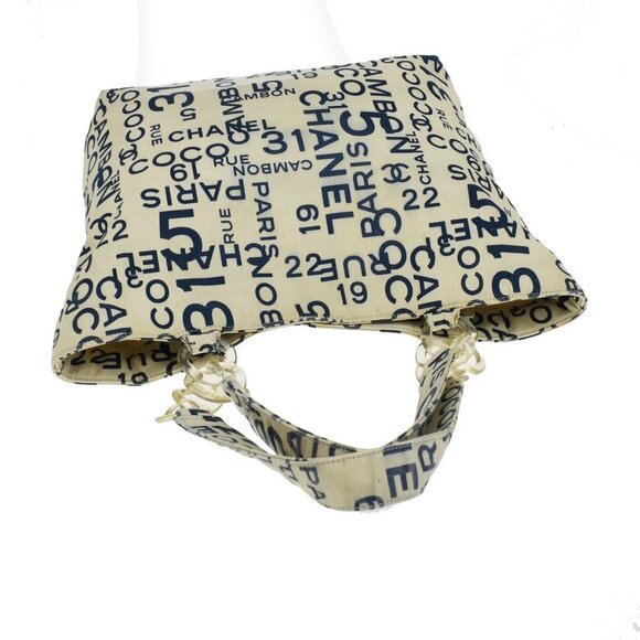 CHANEL Logo By Sea Shoulder Tote Bag Canvas Leather White Blue Italy 85KB313 - Picture 6 of 16